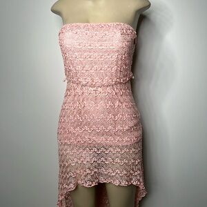 January 7 small pink lace high low dress
